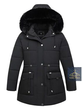 Women's Plus Size Down Parka Jacket Waterproof Winter Coat Fur Hood
